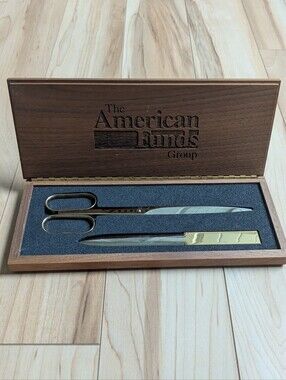 Solingen Germany Desk Set Letter Opener and Scissors Walnut Box Engraved Funds